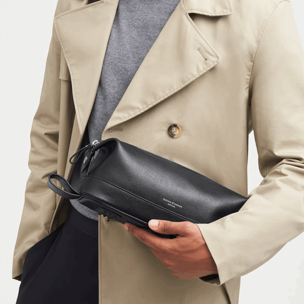 Men's Leather Bag, Wash Bag, Black Saffiano Leather, Mens Gift, Father's Day